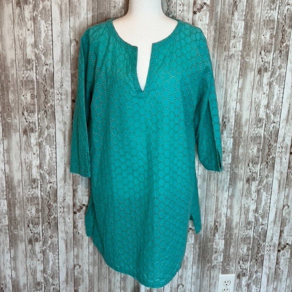 Talbots Teal Eyelet Swim Cover-Up Tunic